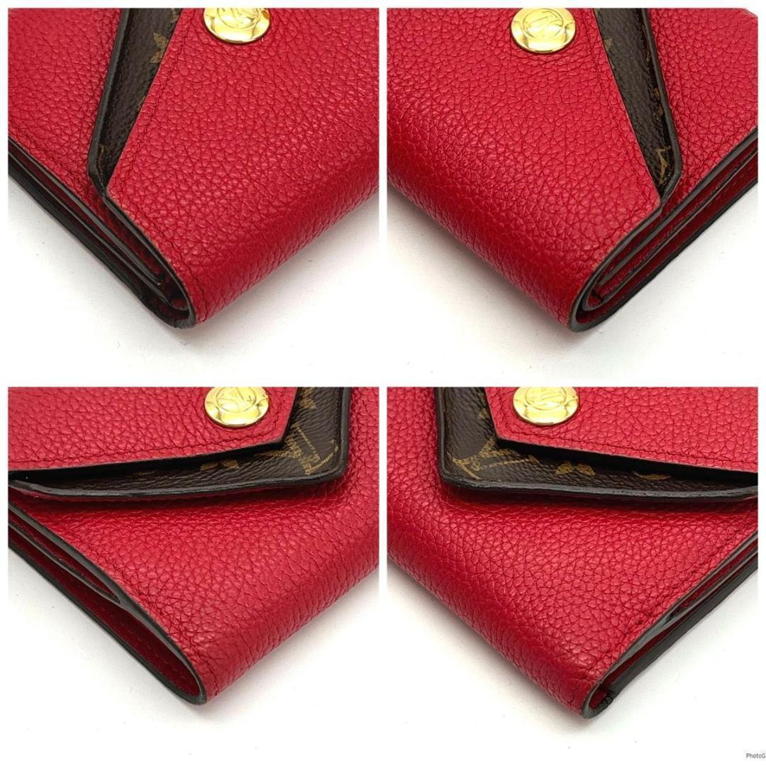 ルイヴィトン モノグラム ドゥブルV 赤 コンパクト 三つ折り財布 Wホック