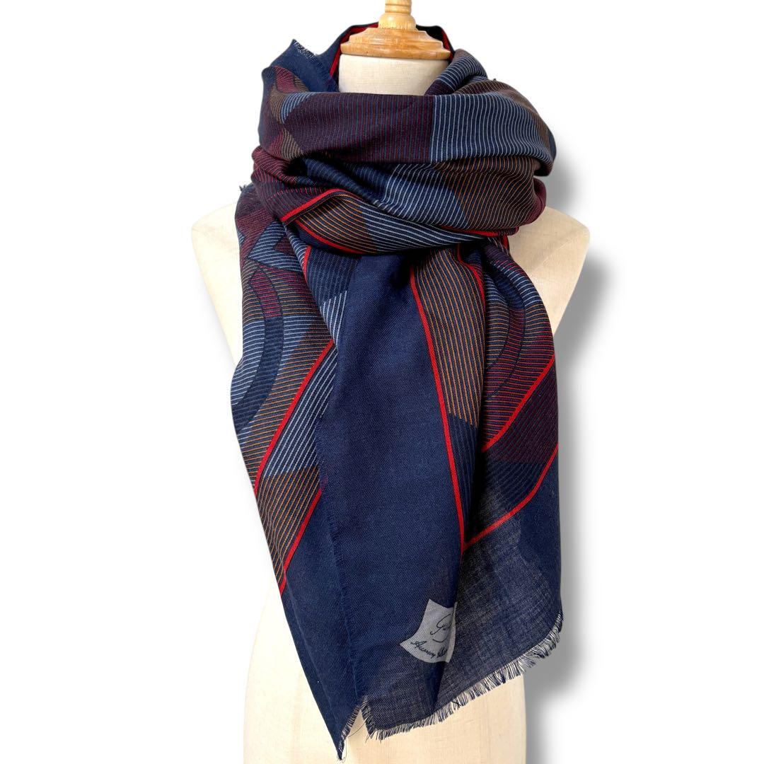 GUCCI グッチ ヴィンテージ 大盤ストール ショール マフラー ネイビー