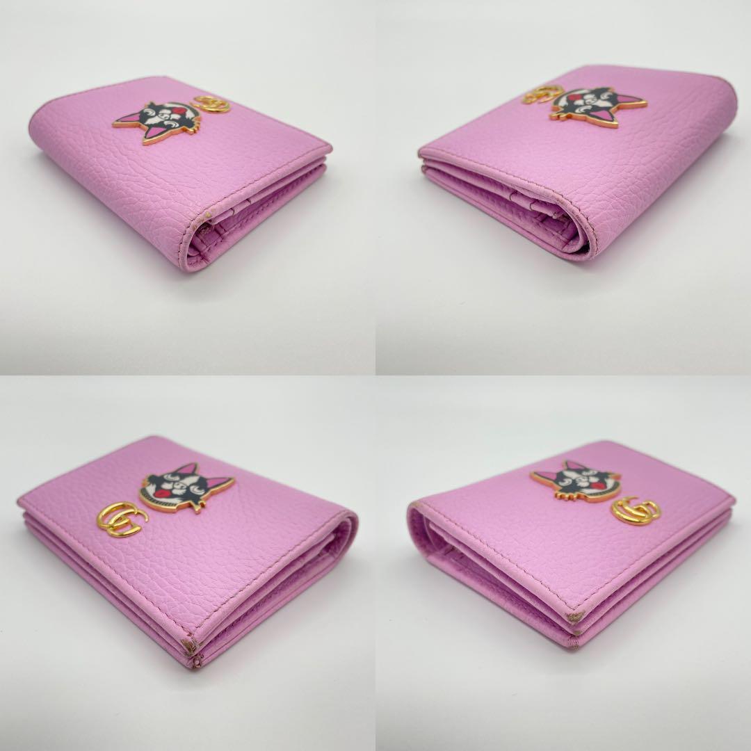 GUCCI 限定 GGマーモント ボスコ レザー 二つ折り財布 ピンク 美品 犬