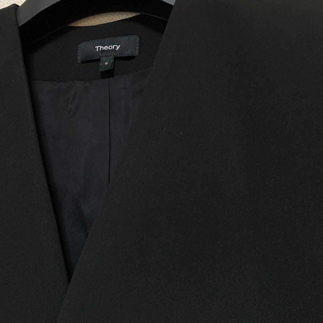 【大人気】セオリー　現行　パンツスーツ　ブラック　0 ノーカラー　セットアップ