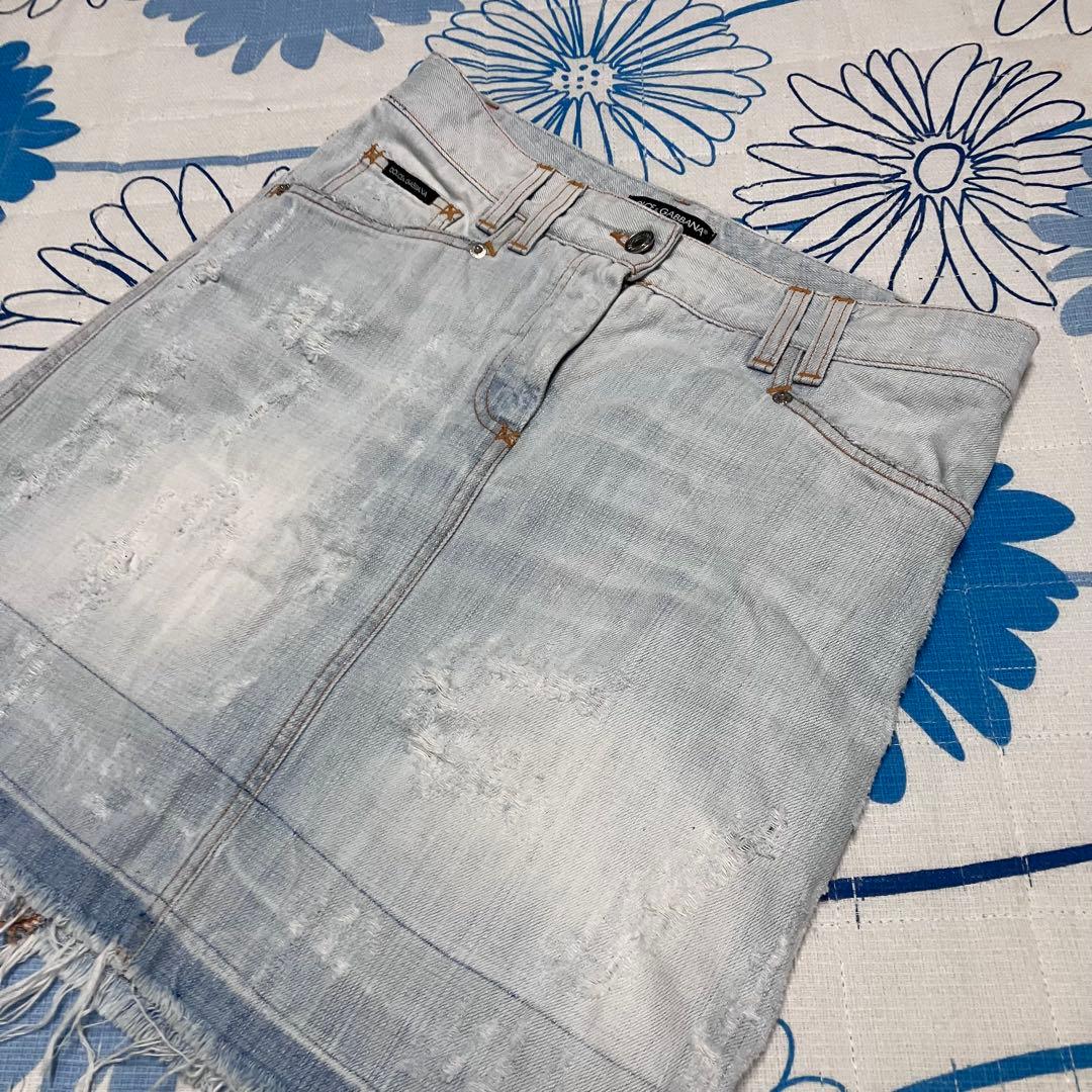 【希少】D&G ドルガバ　メタルロゴ　ダメージ ウォッシュ加工　デニムスカート