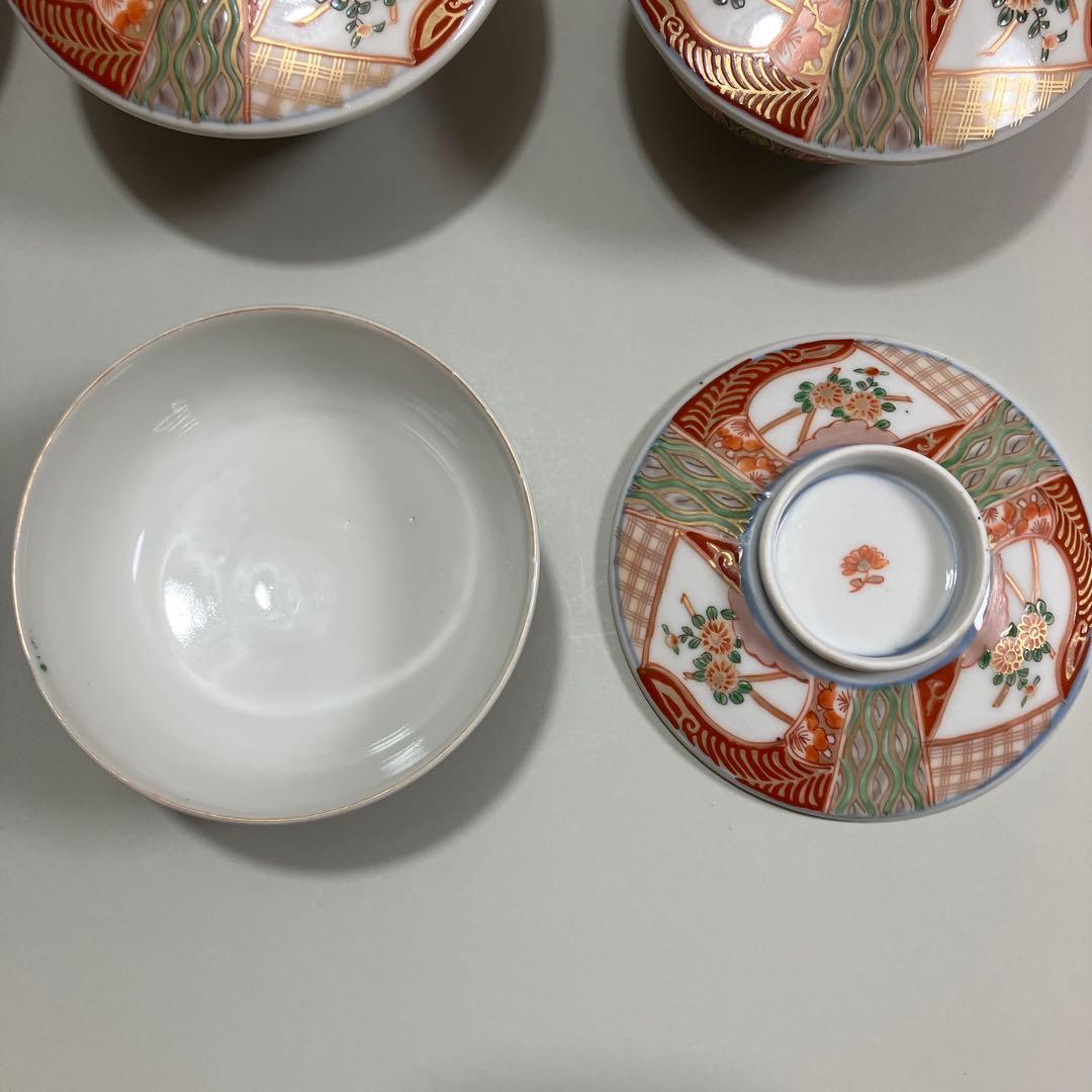 古伊万里　色絵平鉢　蓋付き　五客揃え