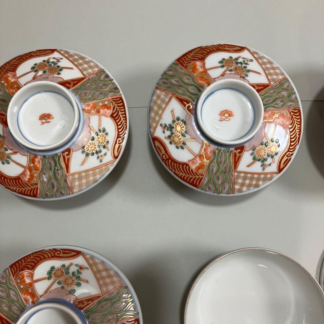 古伊万里　色絵平鉢　蓋付き　五客揃え