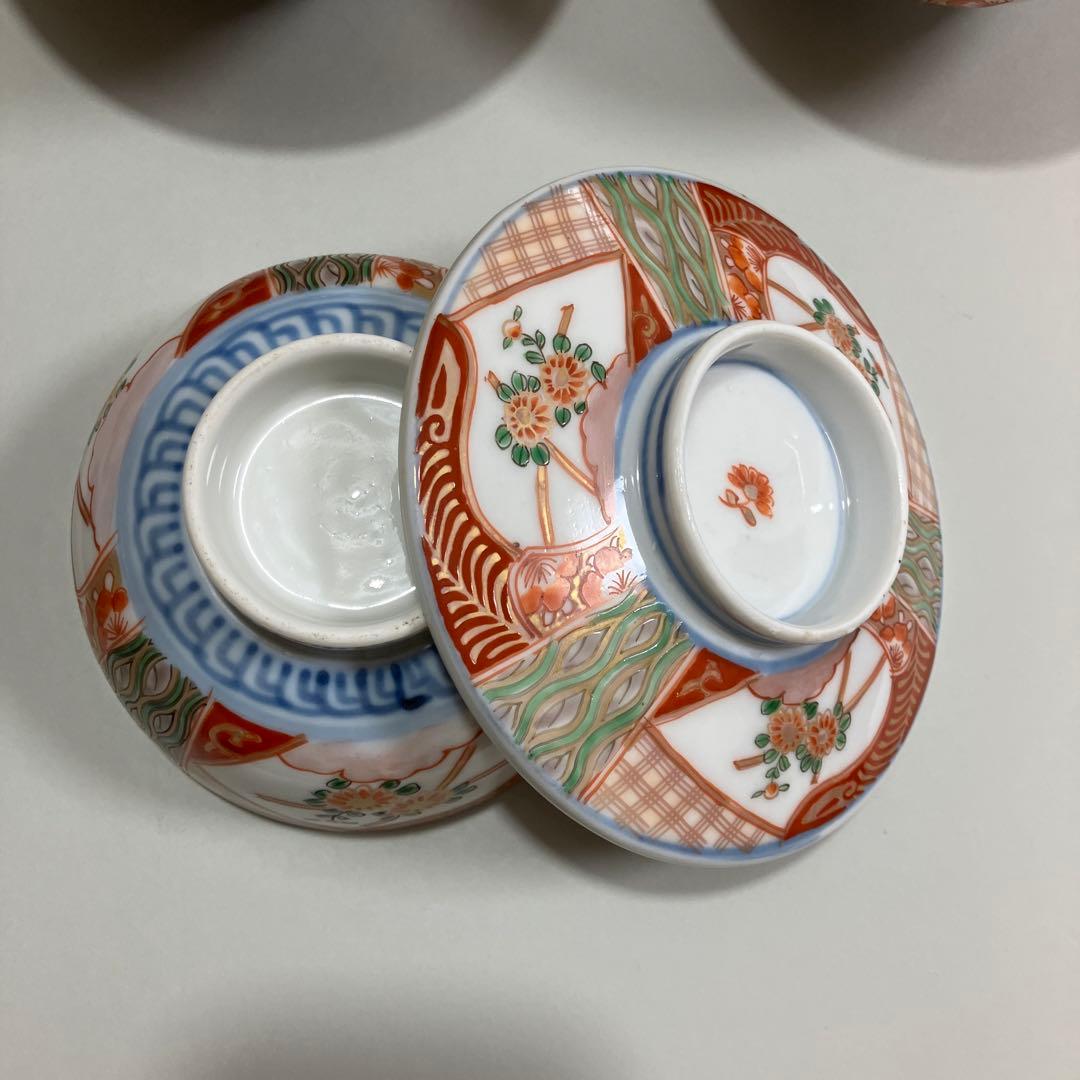 古伊万里　色絵平鉢　蓋付き　五客揃え