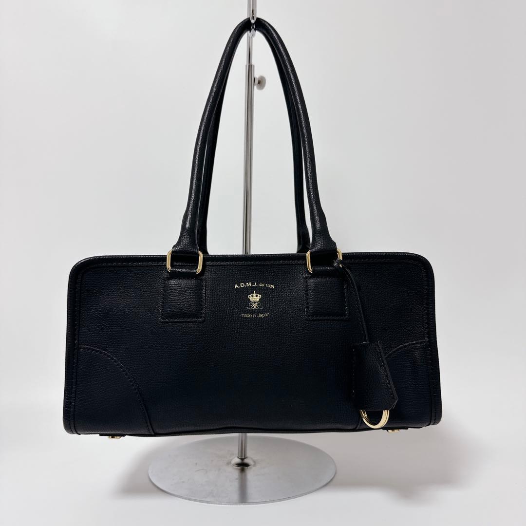 【24時間以内発送】A.D.M.J スクエアトート　ブラック　レザー　ボストン