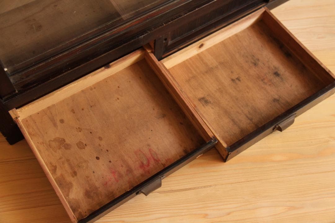 ガラス棚　木製　アンティーク　古家具　古道具　レトロ