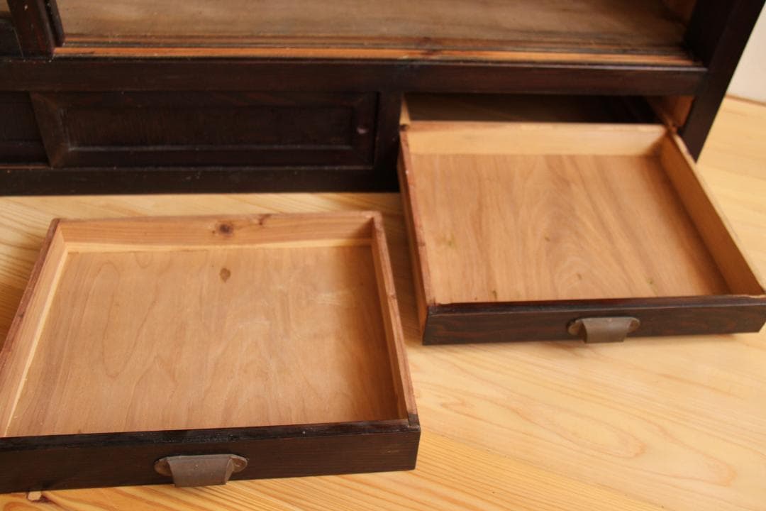 ガラス棚　木製　アンティーク　古家具　古道具　レトロ