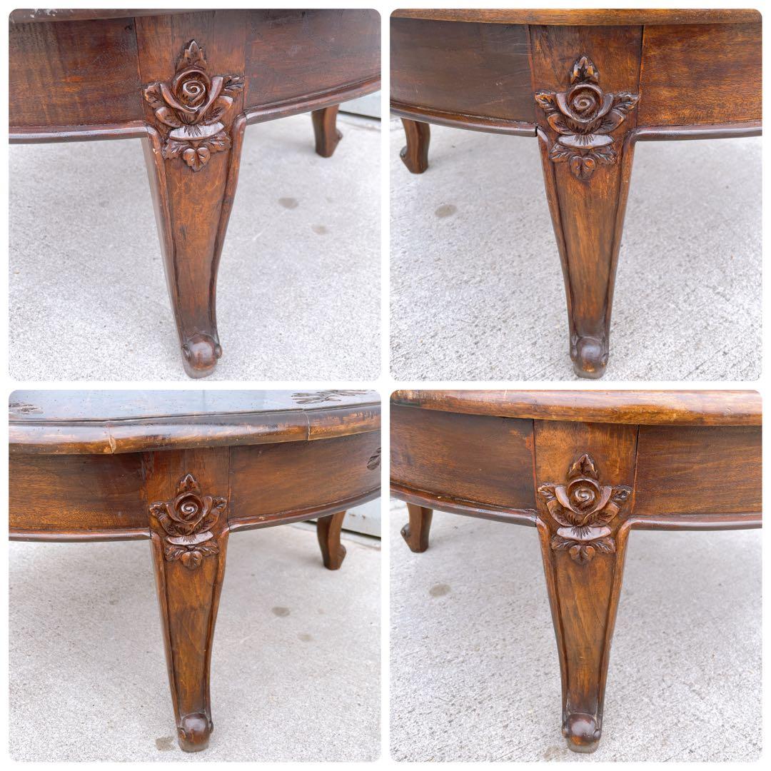 【美品送料込】アンティーク家具 手彫り彫刻 円形テーブル 猫脚