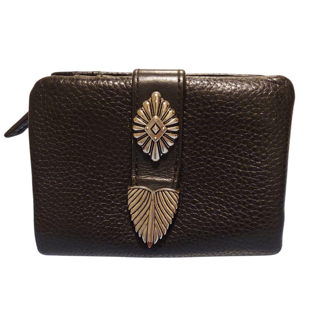 【ear】コンチョ 2つ折り財布 レザー 黒 コンパクト