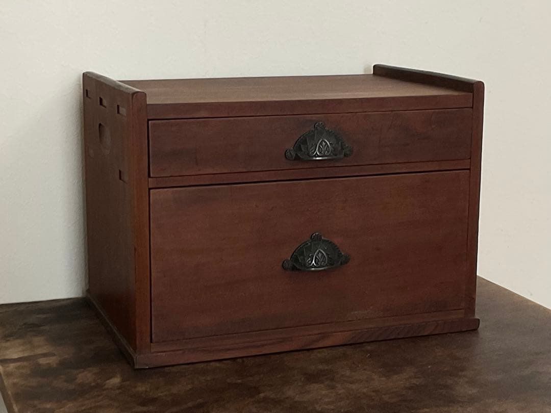 小箪笥　貝殻取っ手　シェル取手　2段　小引出し　古家具　古道具