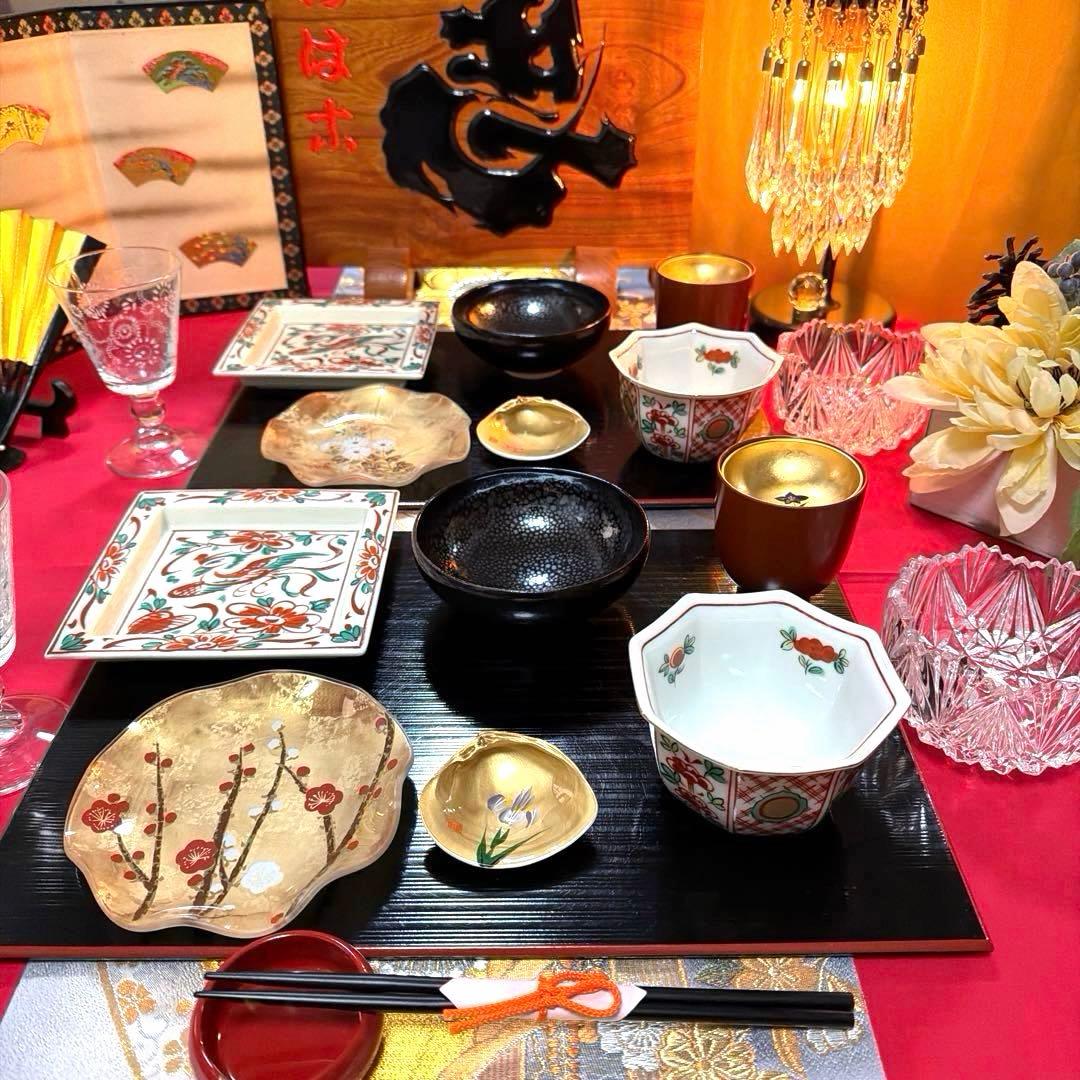 たち吉赤絵金彩八角小鉢　木仙窯 鳳凰 赤絵 文角HOYAクリスタルNo.5-18