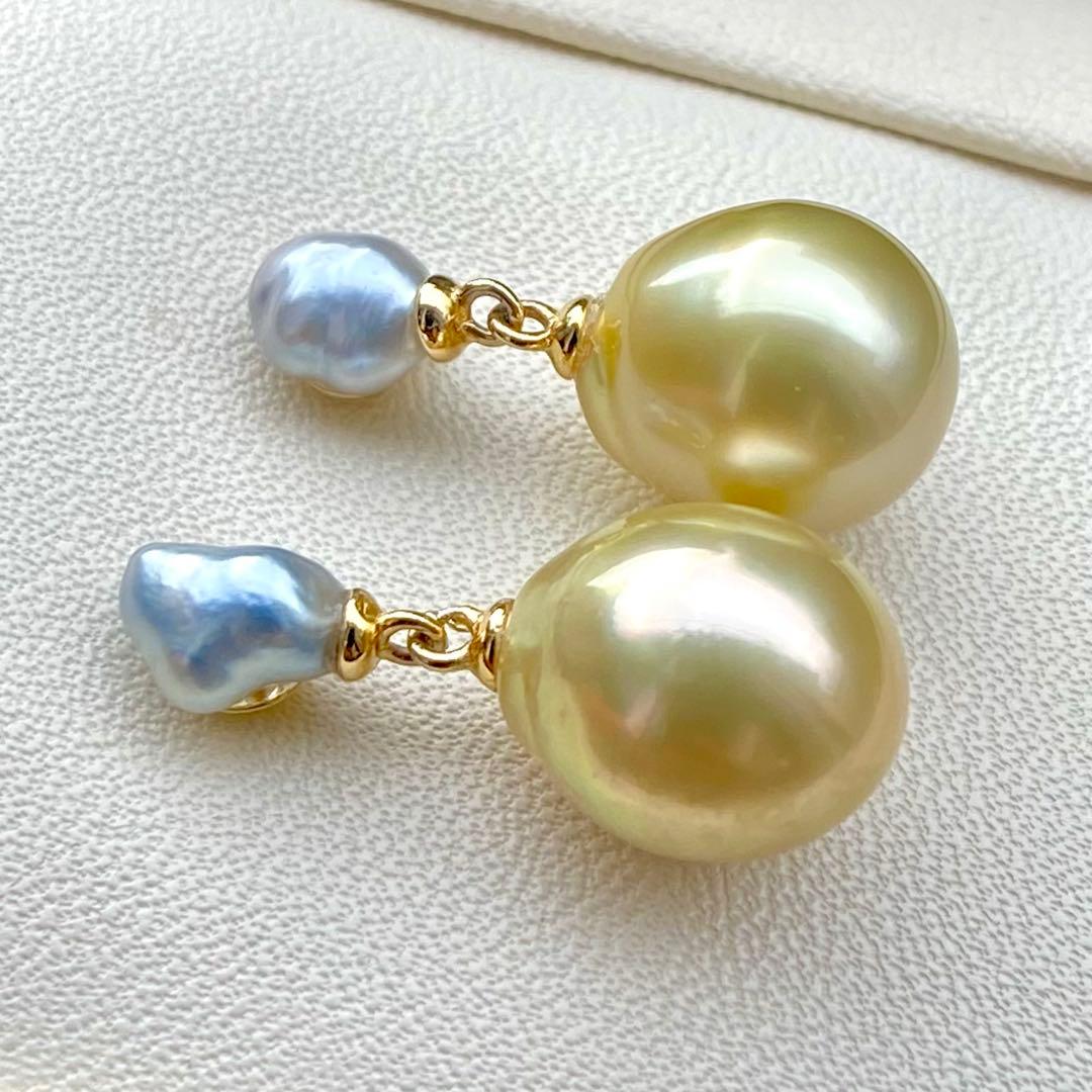 本真珠南洋白蝶真珠ピスタチオグリーンとブルー無調(ケシ)s925ピアスBL940