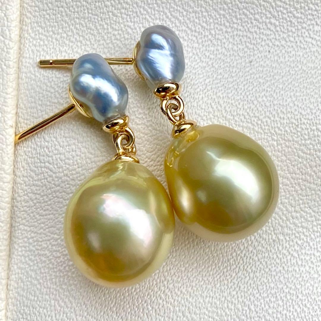 本真珠南洋白蝶真珠ピスタチオグリーンとブルー無調(ケシ)s925ピアスBL940