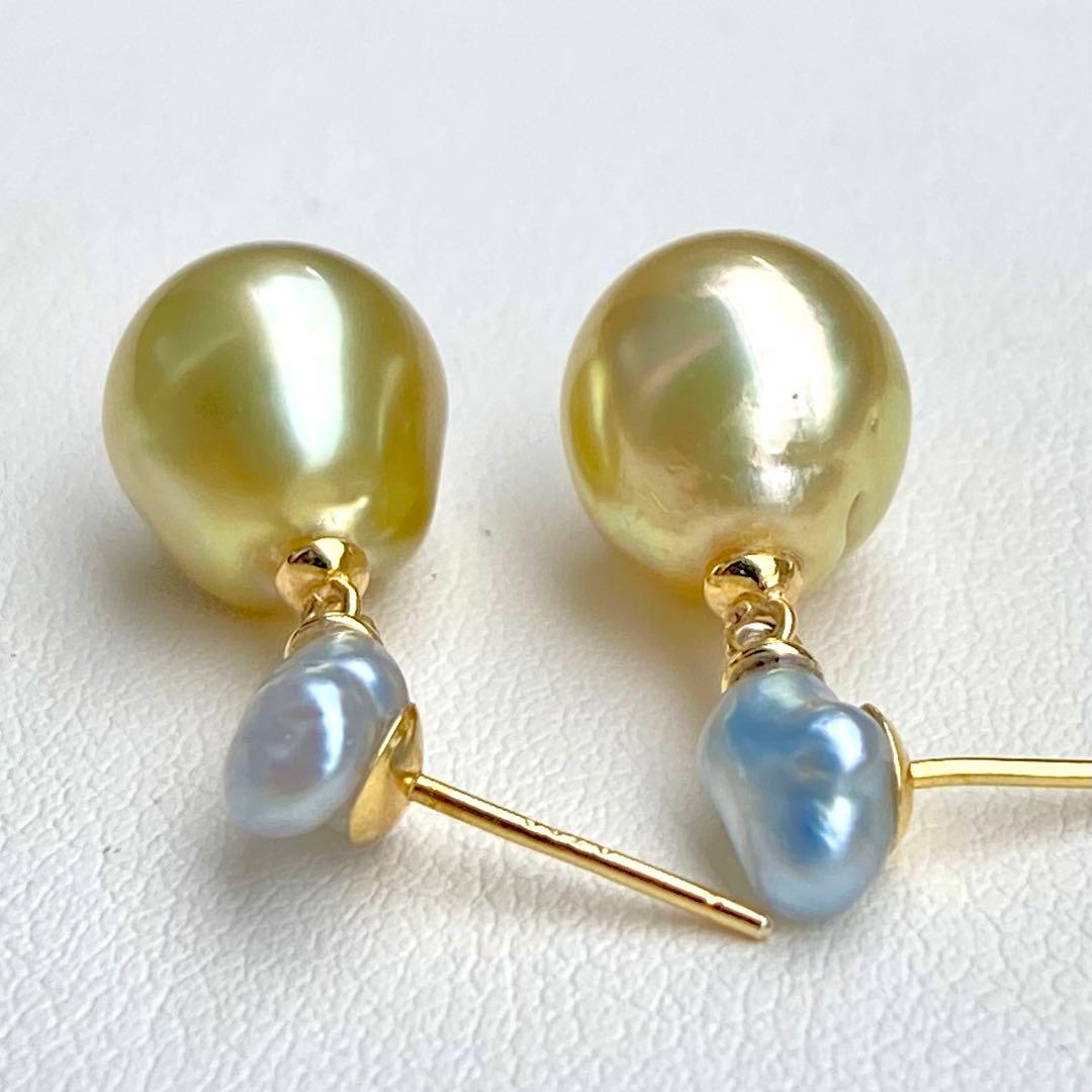 本真珠南洋白蝶真珠ピスタチオグリーンとブルー無調(ケシ)s925ピアスBL940