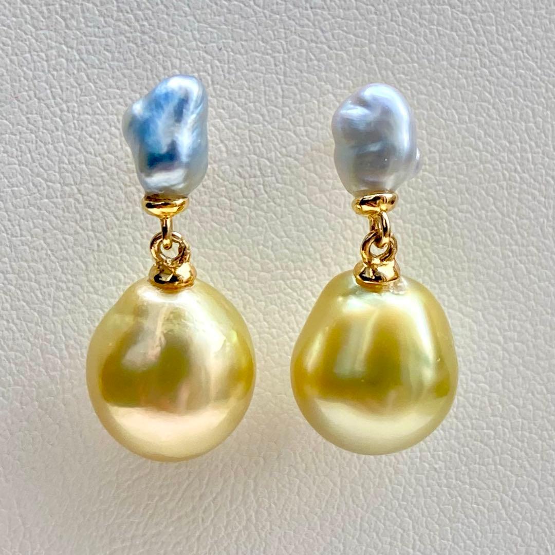 本真珠南洋白蝶真珠ピスタチオグリーンとブルー無調(ケシ)s925ピアスBL940