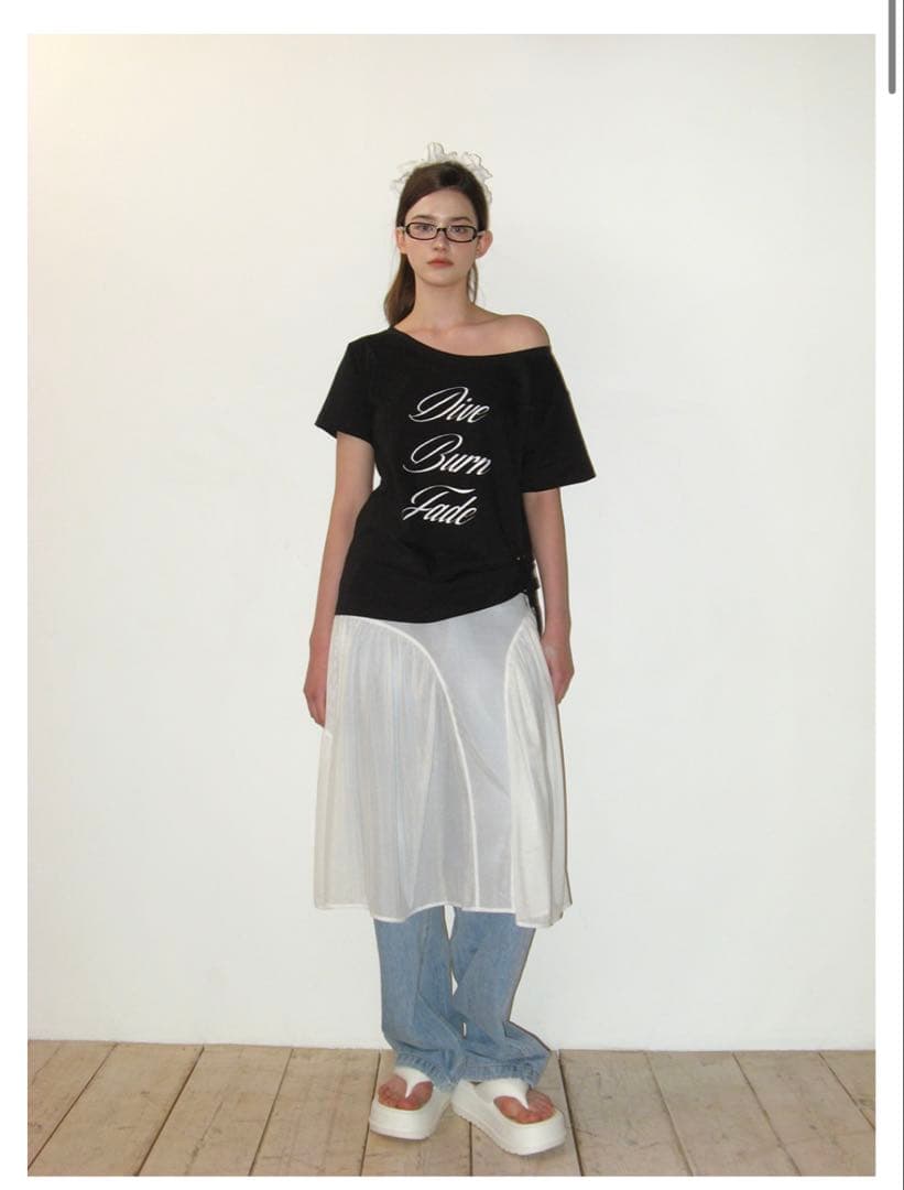 Crank クランク popup オフショルダー ブラック Tシャツ