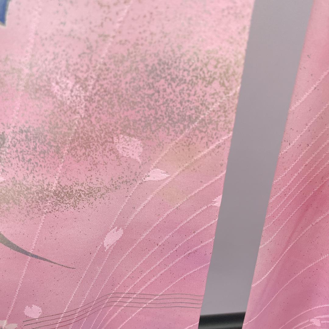 ★4092★ 振袖 単品 袷 スカイブルー ピンク色 レトロ品