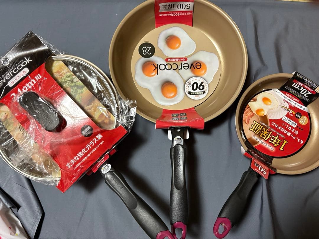 エバークック 20cm 28cm 炒め24cm ガラス蓋24cm 4点セット