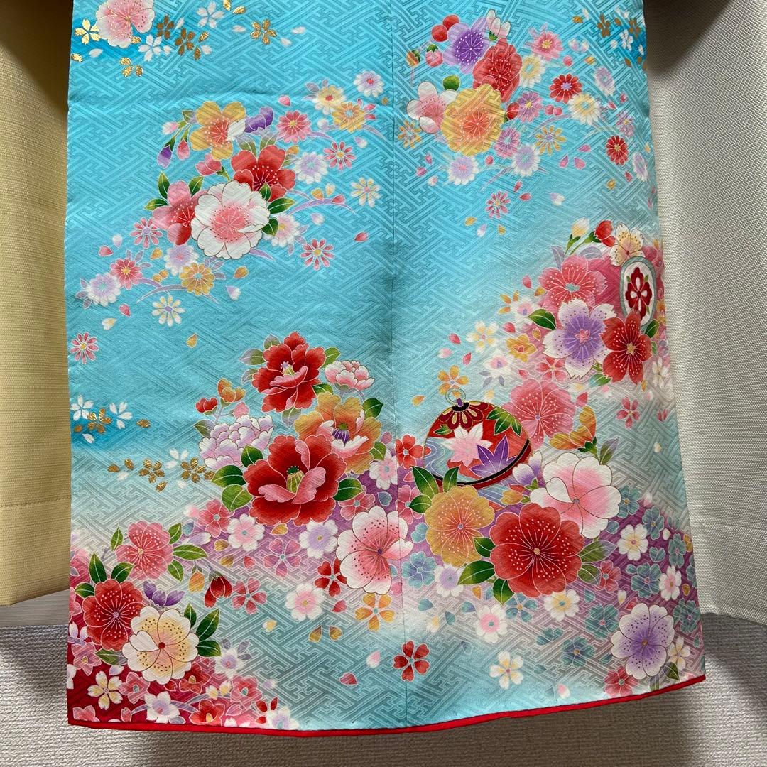 七五三 振袖と帯 セット 水色 7歳