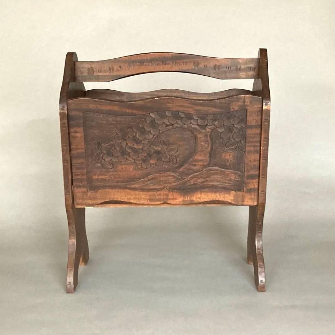 アンティーク　レトロ　ヴィンテージ　古道具　軽井沢彫　桜　彫刻　ラック　取手付