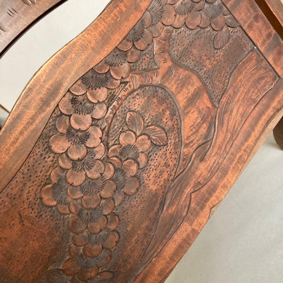 アンティーク　レトロ　ヴィンテージ　古道具　軽井沢彫　桜　彫刻　ラック　取手付