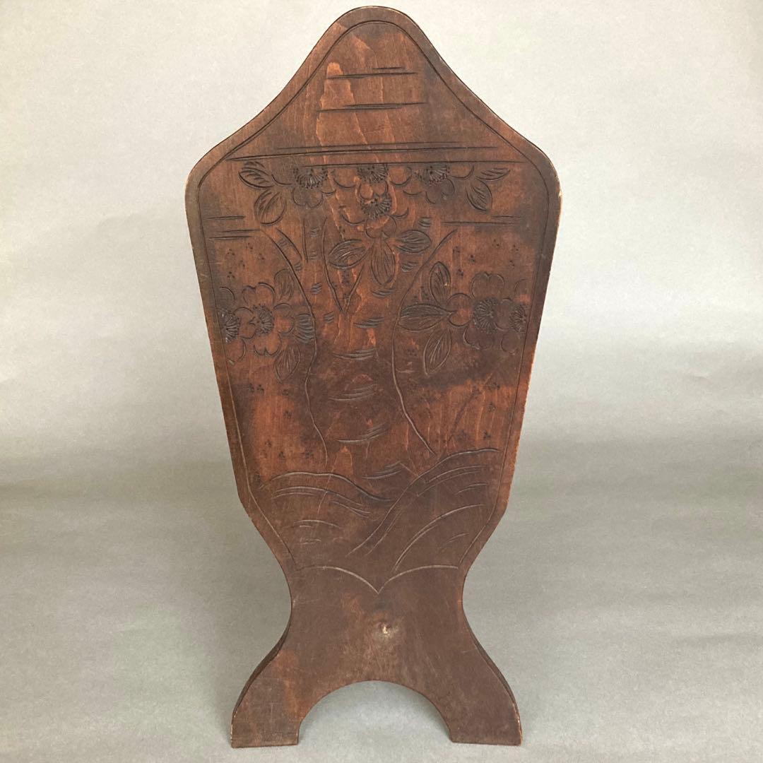 アンティーク　レトロ　ヴィンテージ　古道具　軽井沢彫　桜　彫刻　ラック　取手付