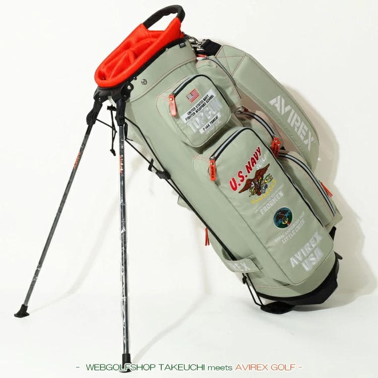 新品 AVIREX アヴィレックスゴルフ スタンド キャディバッグ モスグリーン