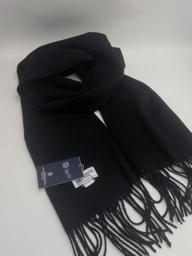 ジョンストンズ JOHNSTONS マフラー 中判ストール　スカーフ　ブラック