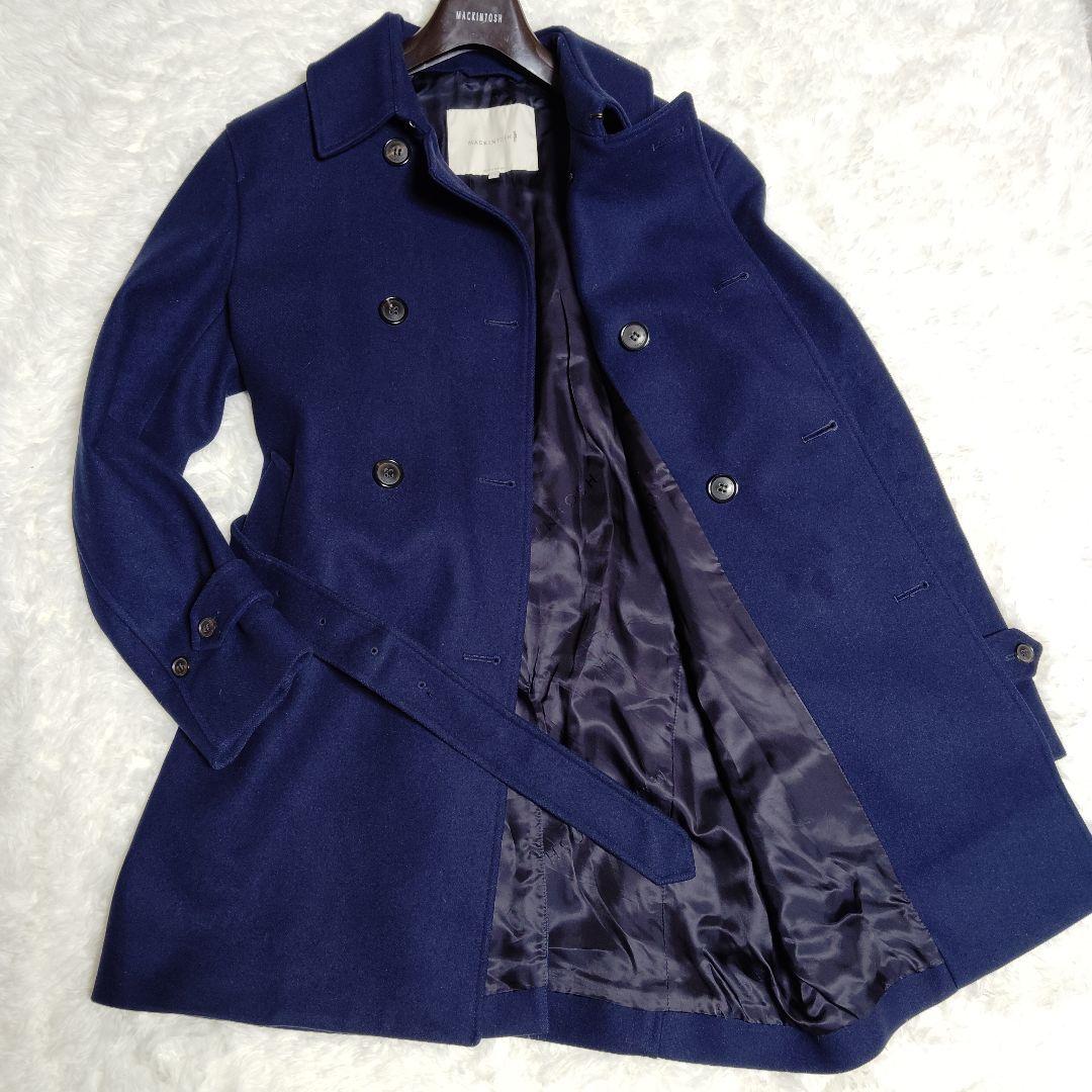 美品 マッキントッシュ メルトンコート ウール 40 XL 紺 ベルト