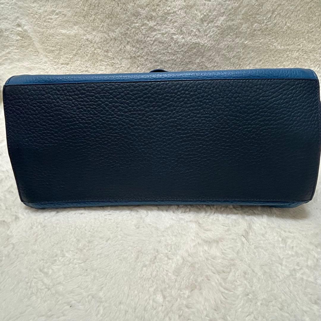 美品✨フルラ ジョーヴェ トートバッグ シボ革 大容量 ブルー グレー ネイビー