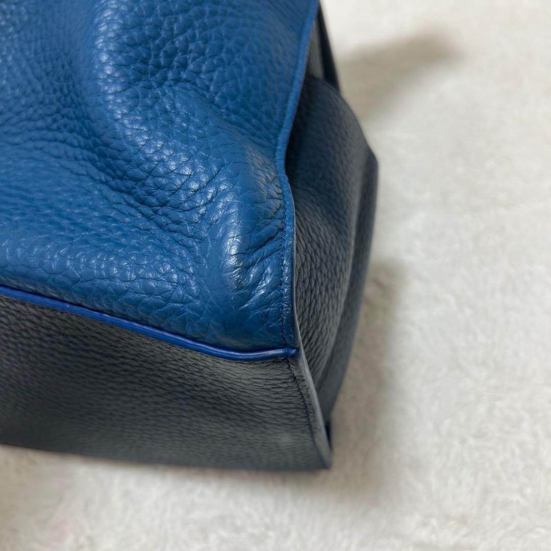 美品✨フルラ ジョーヴェ トートバッグ シボ革 大容量 ブルー グレー ネイビー