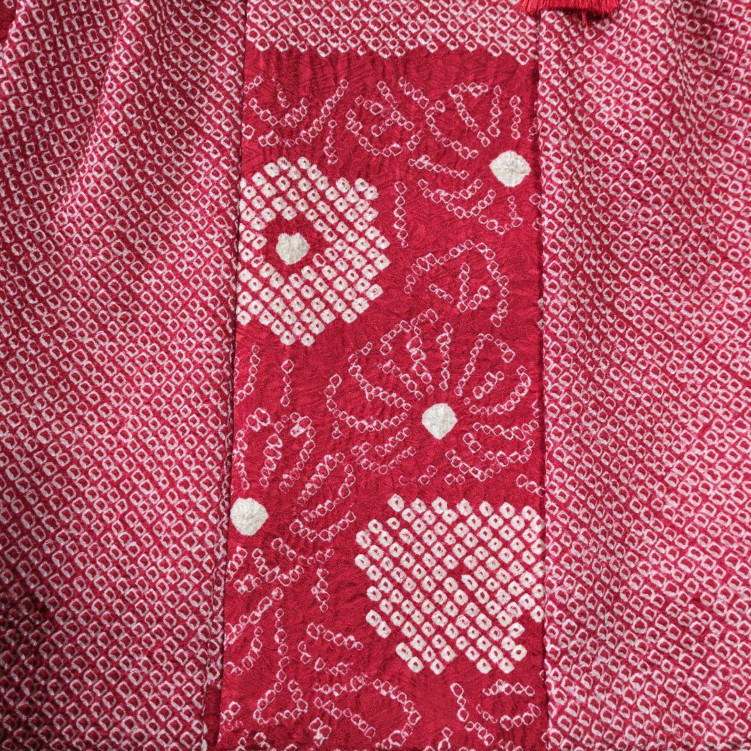 七五三３歳正絹総絞り手縫いの被布（中綿無し）赤色花柄