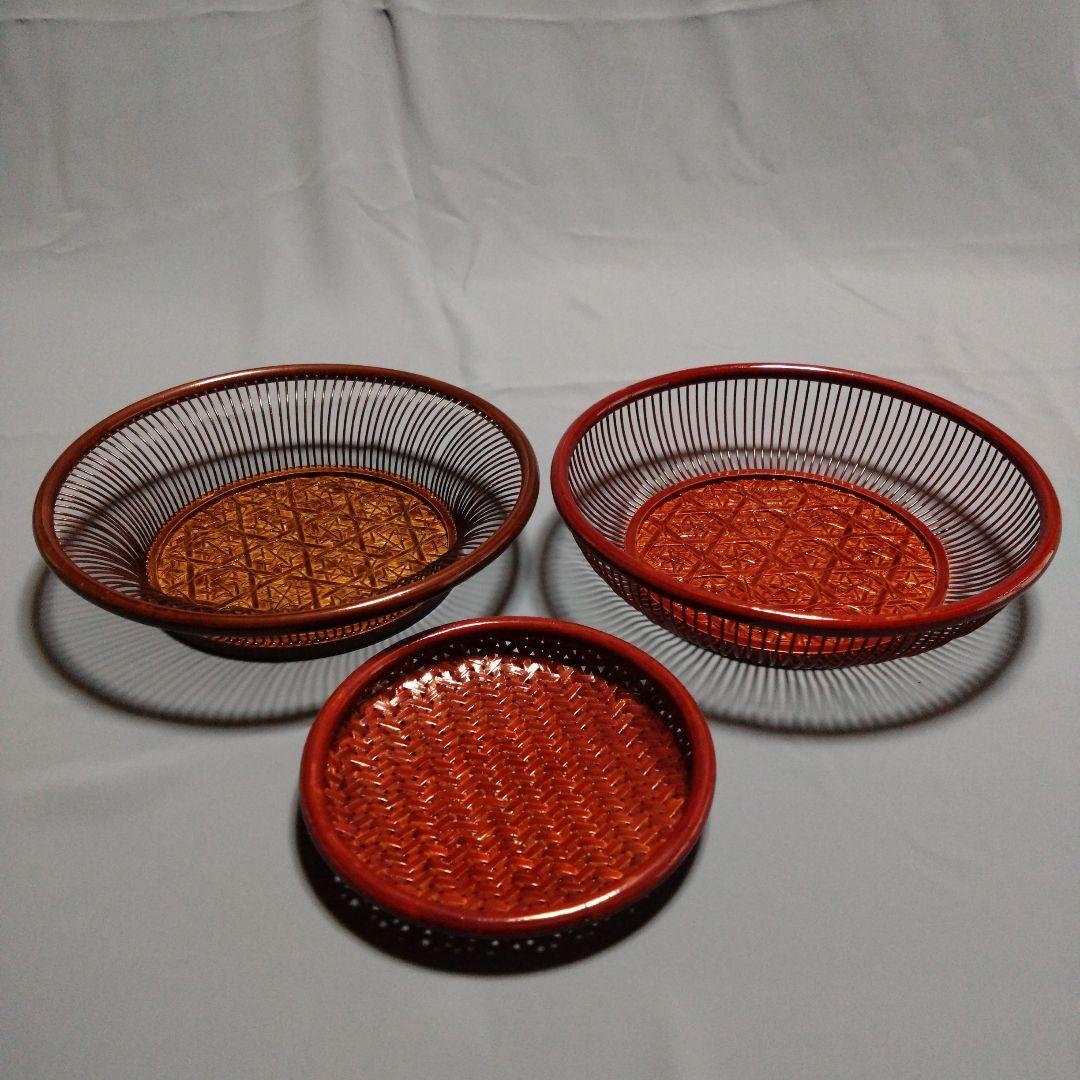 竹製 赤いバスケット 3点セット