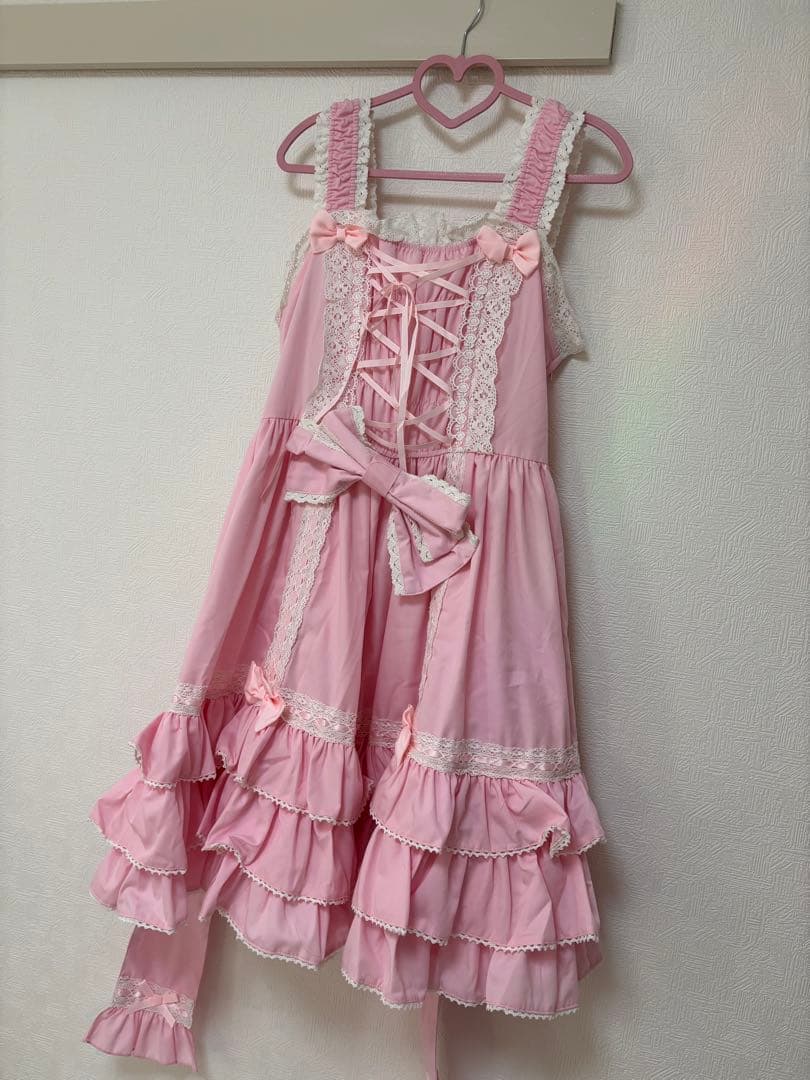 BODY LINE レースアップのリボンフリルジャンパースカート