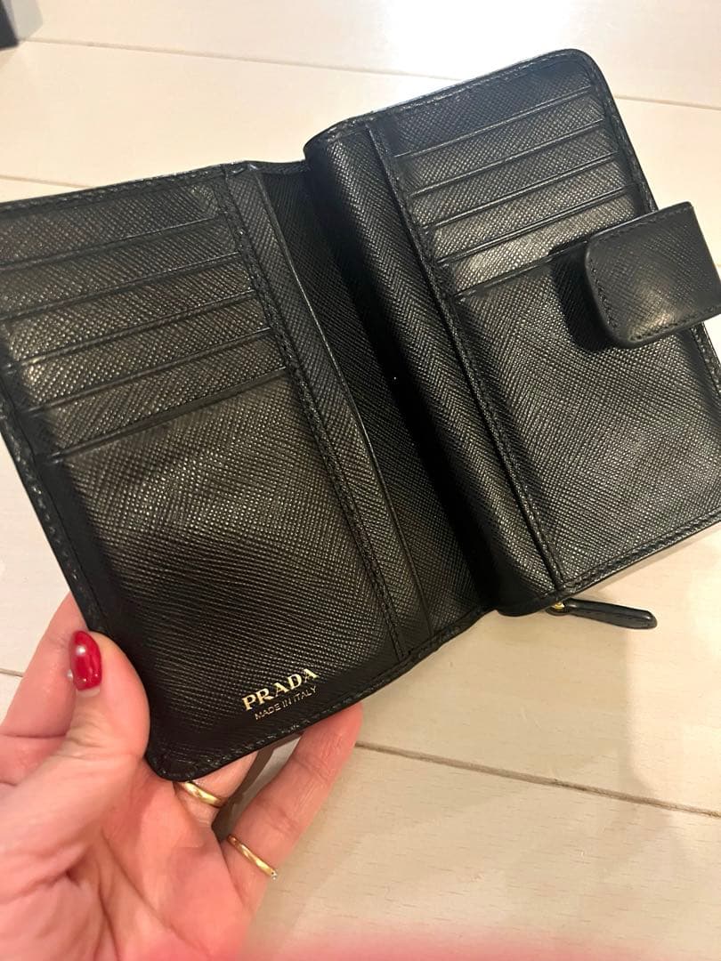 APV18 プラダ サフィアーノメタル L字ファスナー財布 ゴールド金具