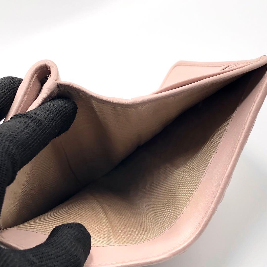 ミュウミュウ マテラッセ 折り財布 クリスタル ビジュー ピンク レザー