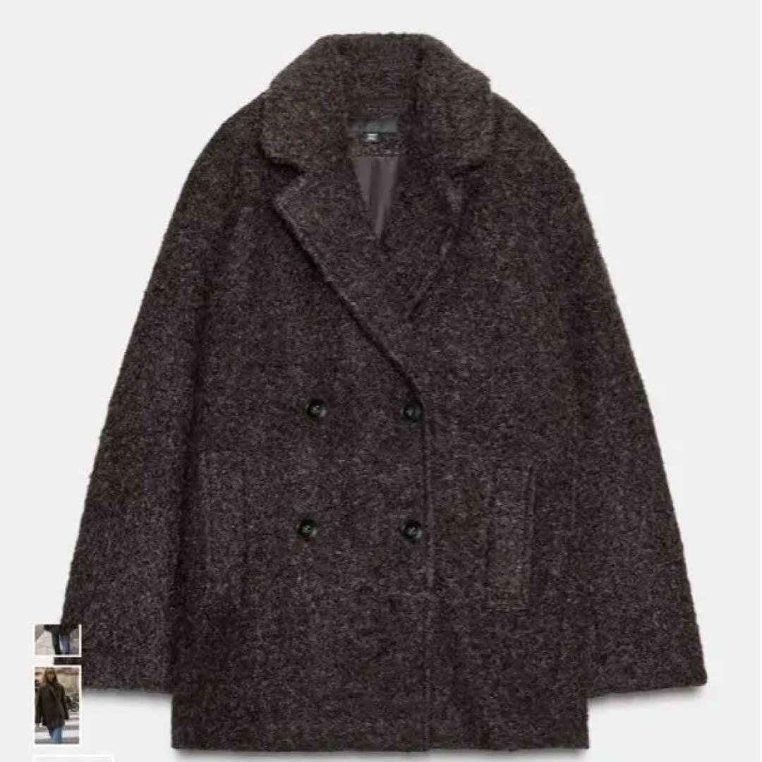 新品未使用ダグ付き　ZARA ブークレダブルブレストミディ丈コート