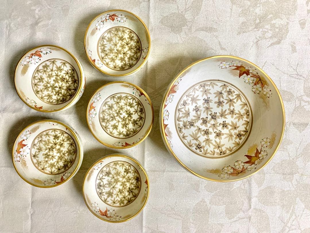 美品 京都雲楽窯6点セット 京焼 清水焼 桜もみじ 陶器 大皿 おもてなし 来客