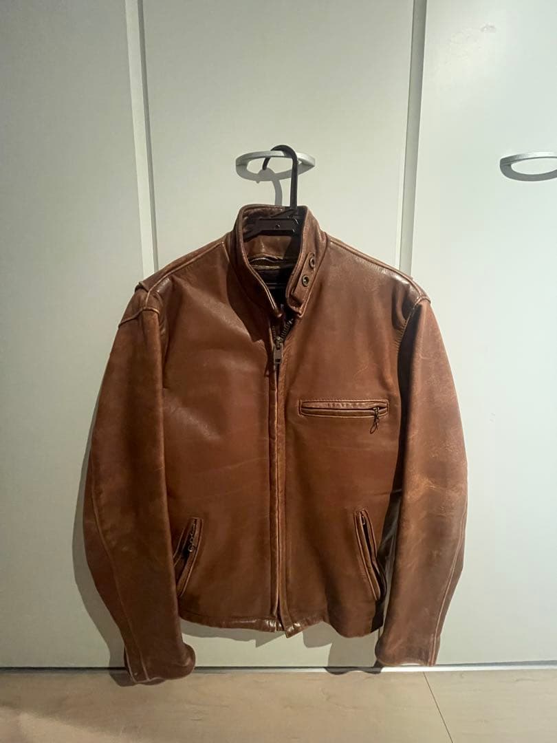値下中！　schott シングルライダースジャケット茶　34 ボア付