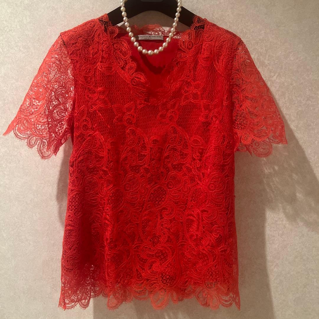お値下げ新品未使用　レース 半袖トップス 赤
