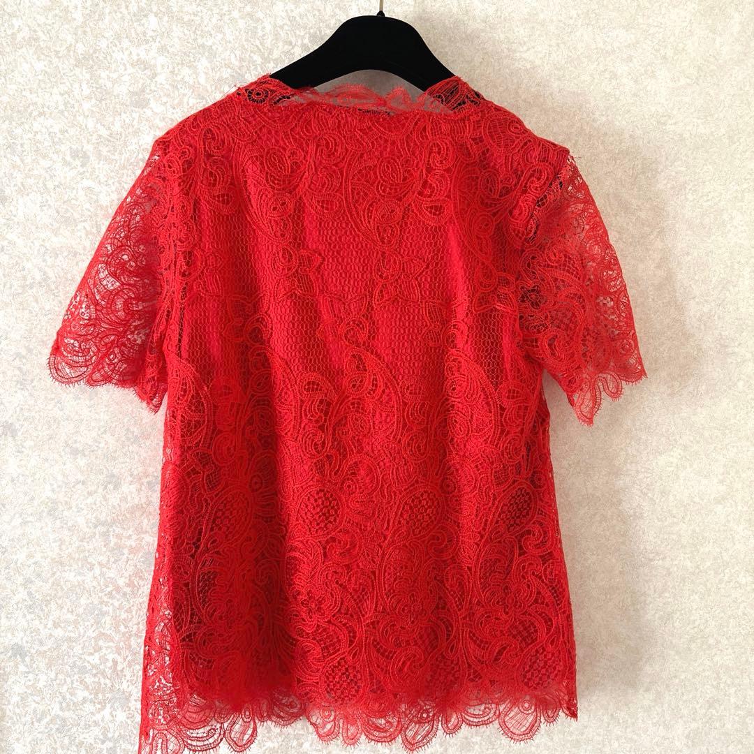 お値下げ新品未使用　レース 半袖トップス 赤