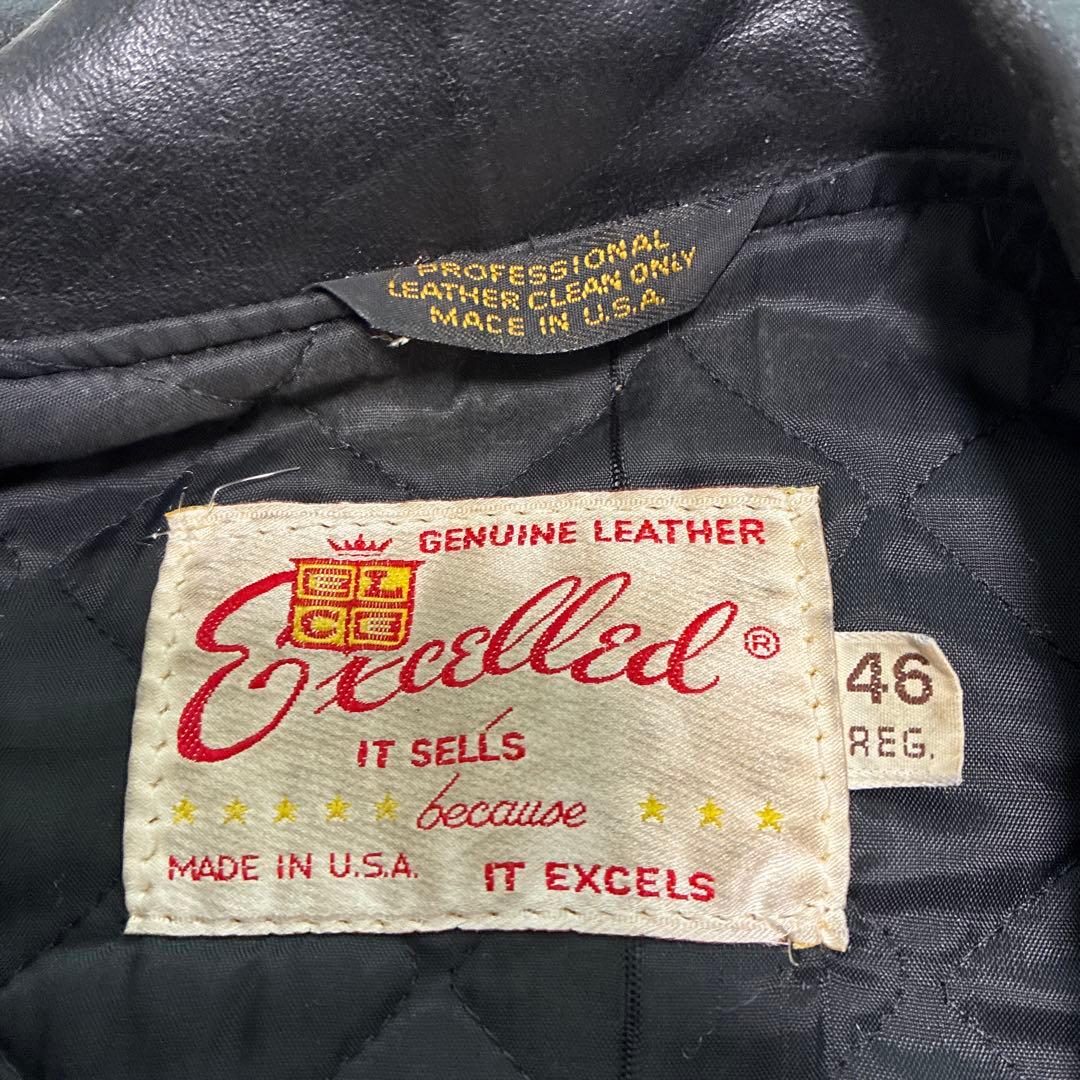 【USA製】Excelled ダブル ライダースジャケット 本革 46 黒 希少
