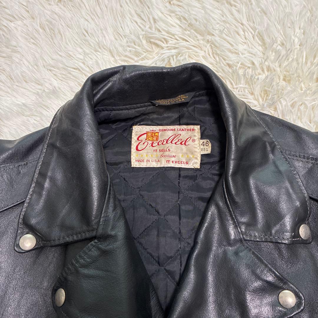 【USA製】Excelled ダブル ライダースジャケット 本革 46 黒 希少