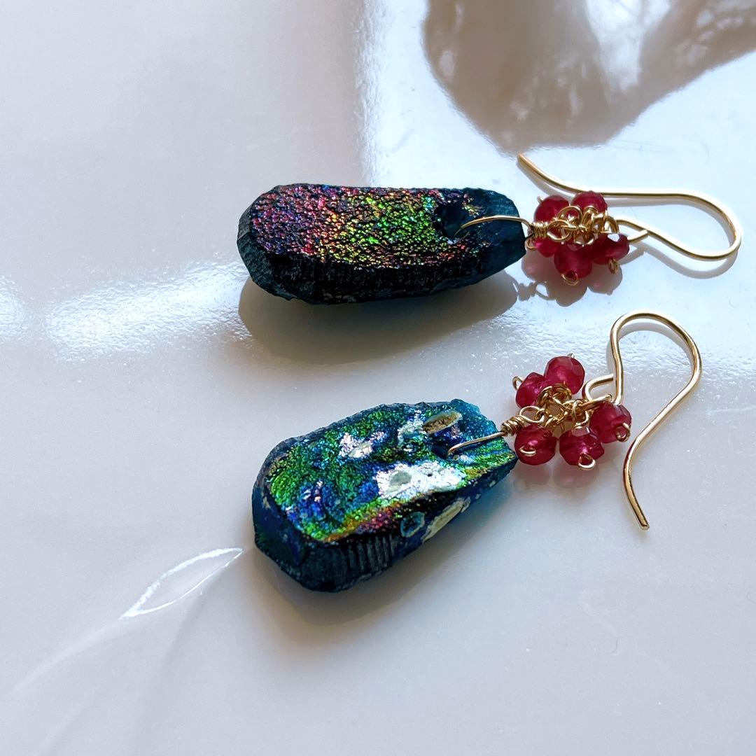 Kaya◆希少ローマングラスピアス✧マルチカラーサファイア/レモンクォーツ