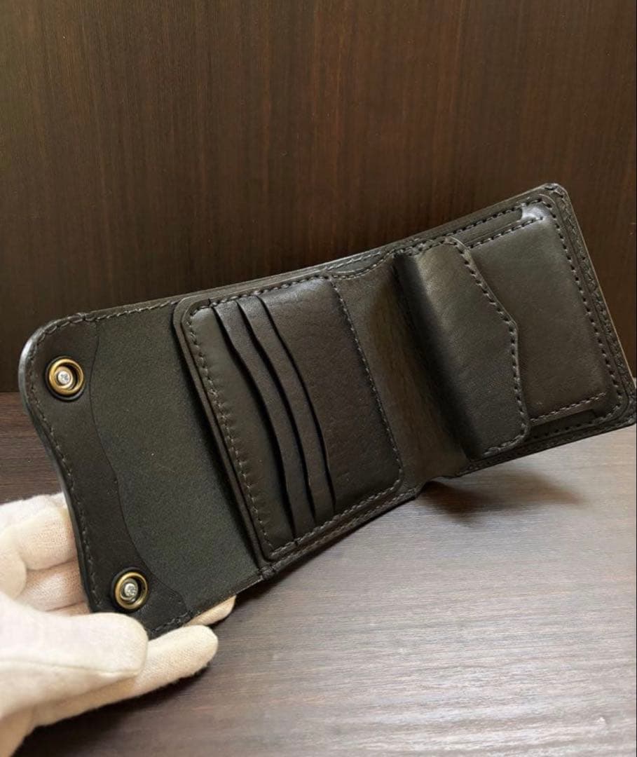 牛ヌメ革　ハンドメイド　折り財布　栃木レザー（サドルレザー）メンズ　ライダース