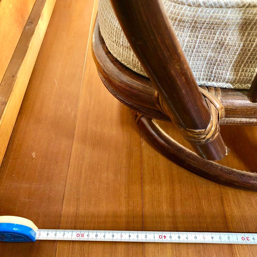 回転椅子ラタンチェア 籐 アジアンヴィンテージ アンティーク木製ブラウン 麻