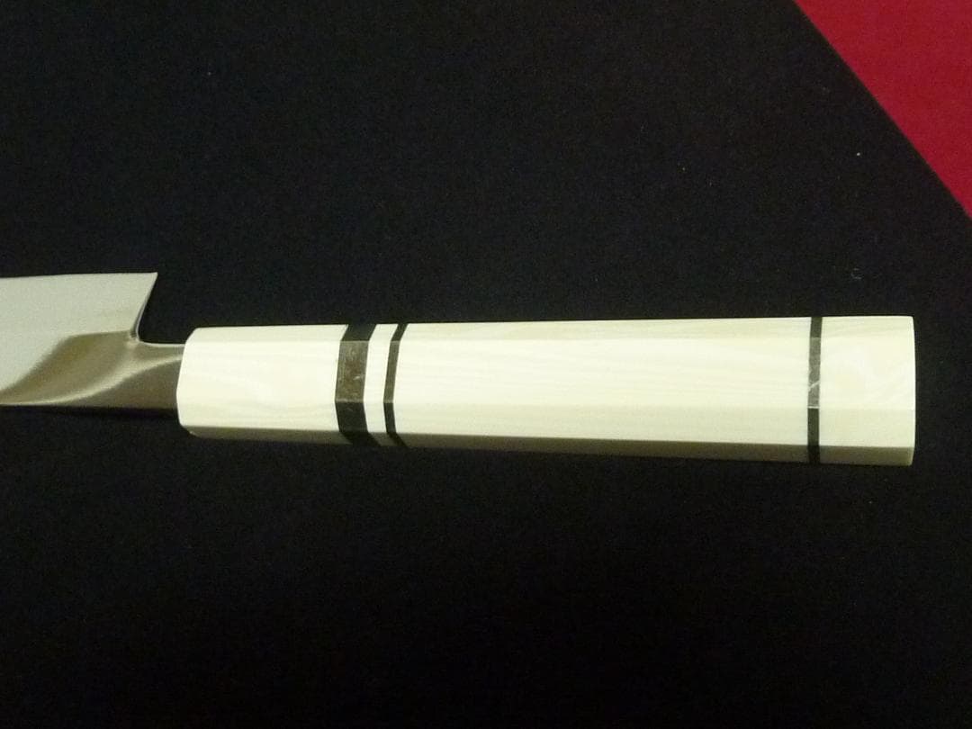 270mm　刃渡り約260mm　9寸　柳刃包丁　人工象牙　黒三本巻　八角柄