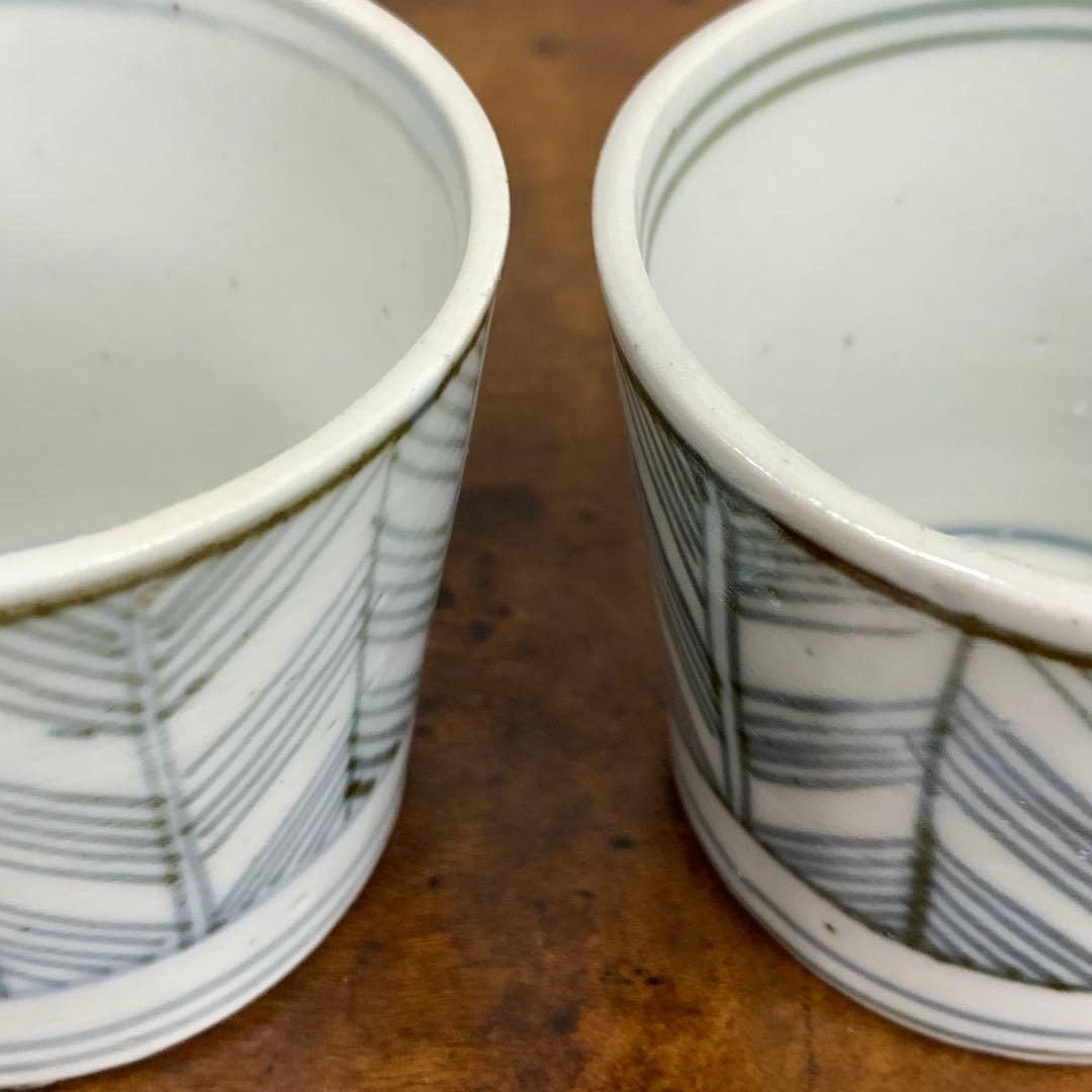 蕎麦猪口 2点 染付 矢羽根文 幾何学模様 江戸 時代 小鉢 アンティーク B②