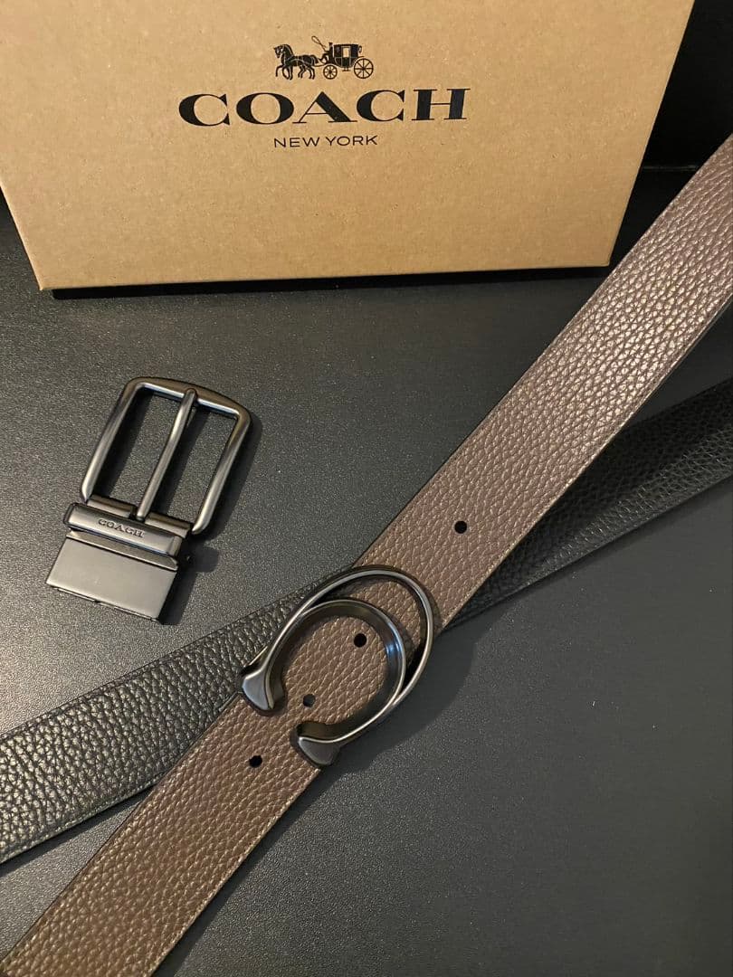 SALE♪コーチ　新品　リバーシブル　シグネチャー　ブラックxブラウン　ベルト