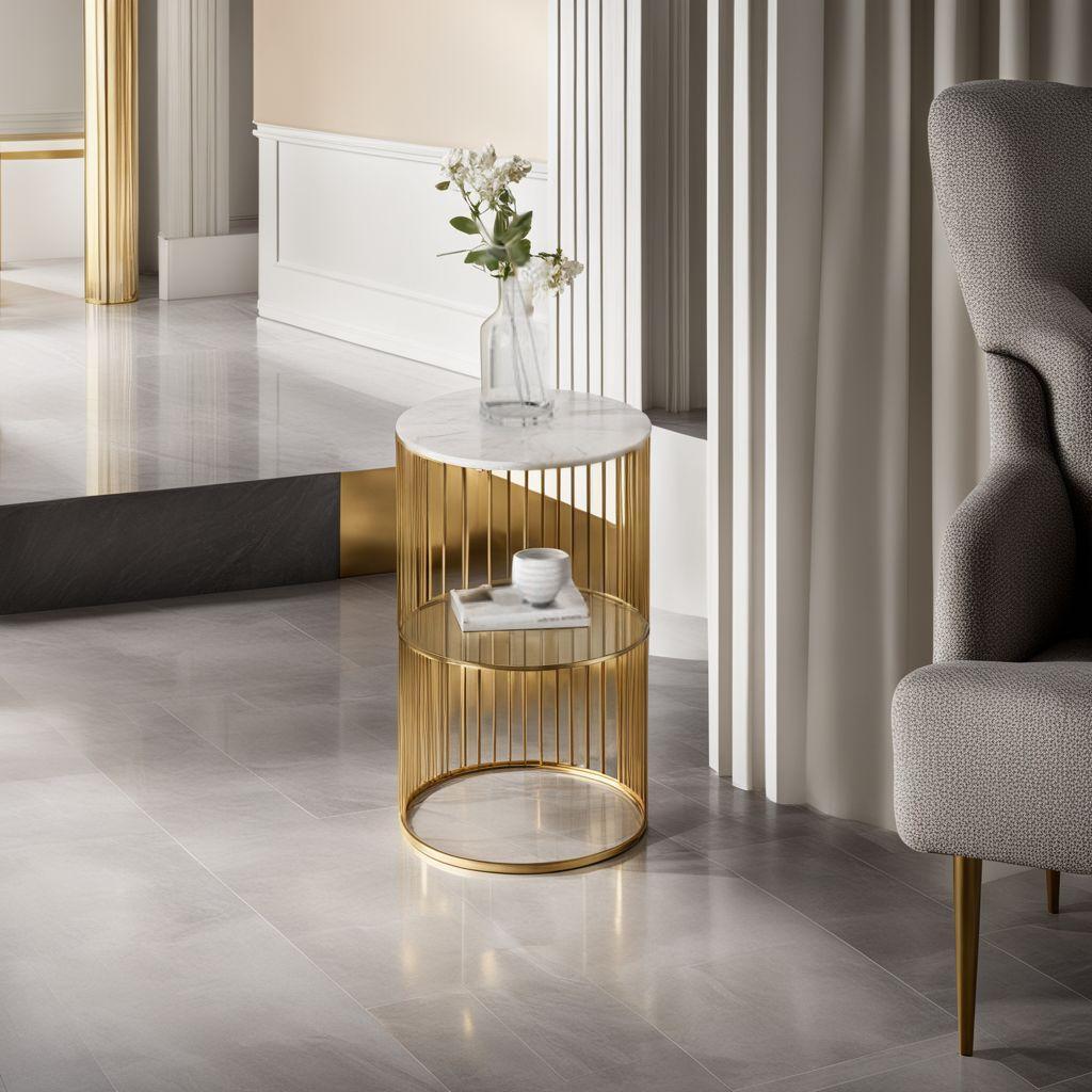 ゴールドフレーム グジュアリー大理石テーブル 2層収納